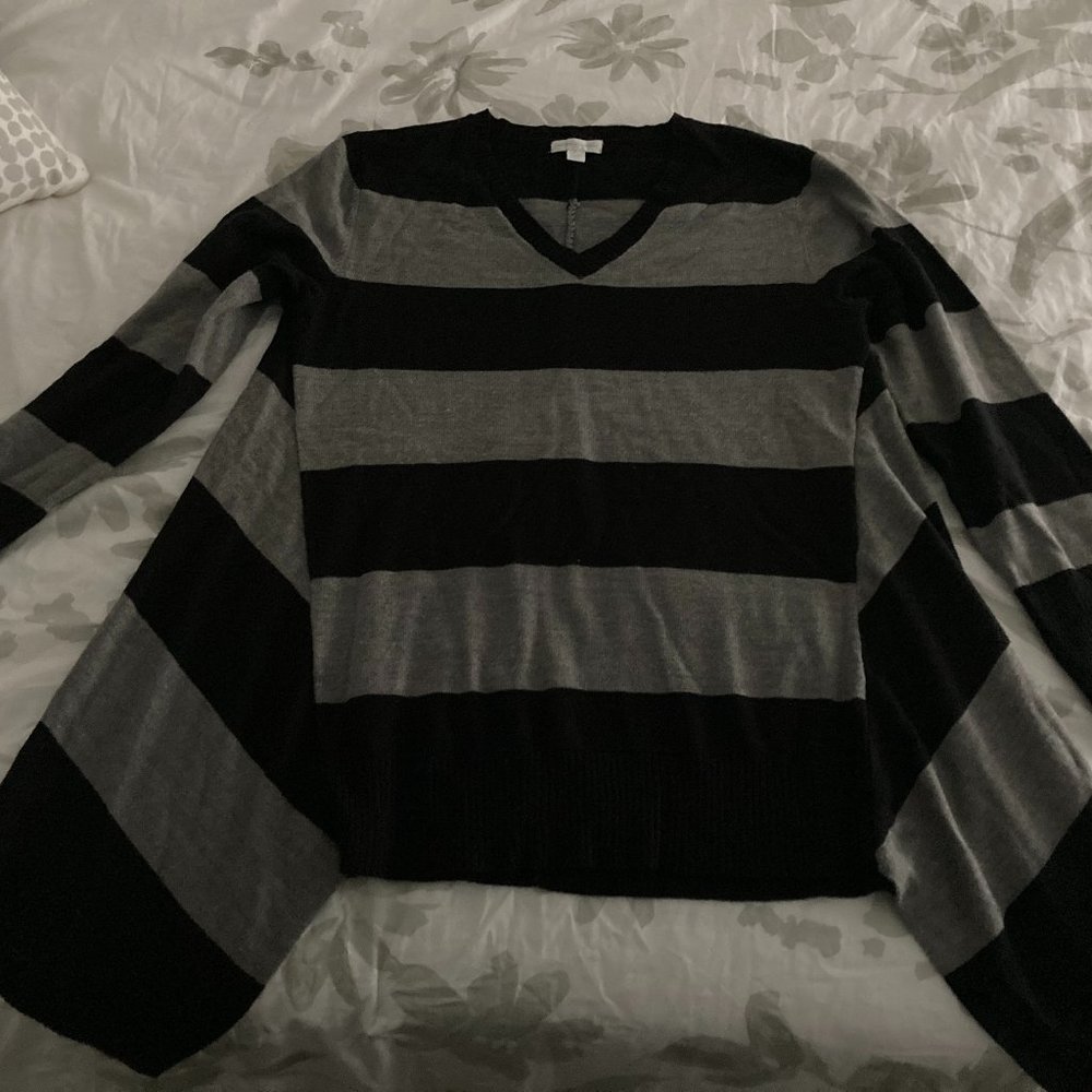 Black & Gray Stripe Shark Tail Sweater